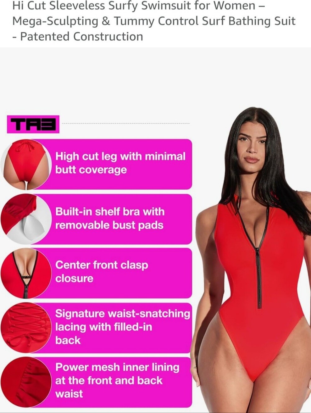 TA3 Coral High-Neck Zip-Front Women's Swim Bodysuit Size Small/short. - Picture 2 of 9